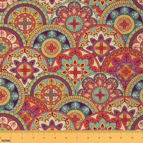 Tela tradicional oriental floral de The Yard, tema de arte abstracto étnico, tela circular a rayas impermeable, decoración vintage para interiores y