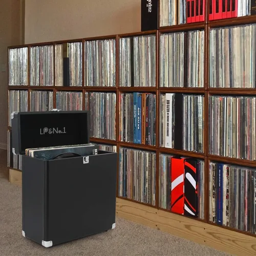 Miniatura 5 de LP&No.1 Estante de almacenamiento de discos de vinilo, caja de exhibición de discos, estuche móvil de almacenamiento de álbumes, capaz de acomodar