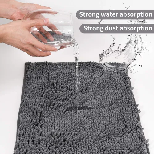 Miniatura 4 de LanYunUmi Juego de 2 alfombras de baño de felpilla chenille antideslizante color gris oscuro, tapete de baño extra suave y absorbente para ducha