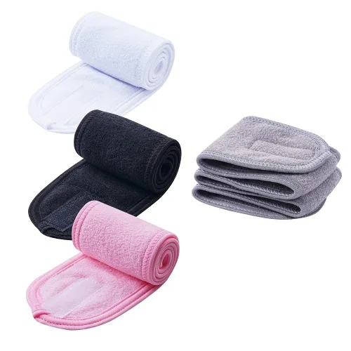 Miniatura 9 de Diademas faciales de spa, 4 piezas, maquillaje, ducha, baño, diadema deportiva, toalla elástica de tela de rizo con cinta mágica (negro)