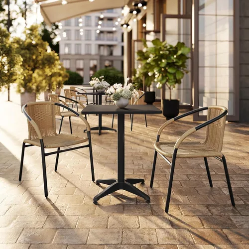 Miniatura 8 de Flash Furniture Lila Paquete de 2 Sillas Apilables de Ratán Beige para Restaurante Interior-Exterior