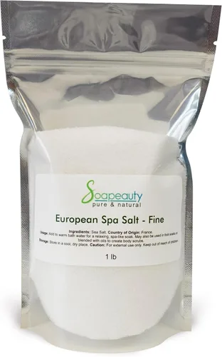 Sal de spa europea de 16 onzas, grano fino, 100% natural, sin perfume, producto unisex utilizado en productos cosméticos, exfoliante de sal marina,