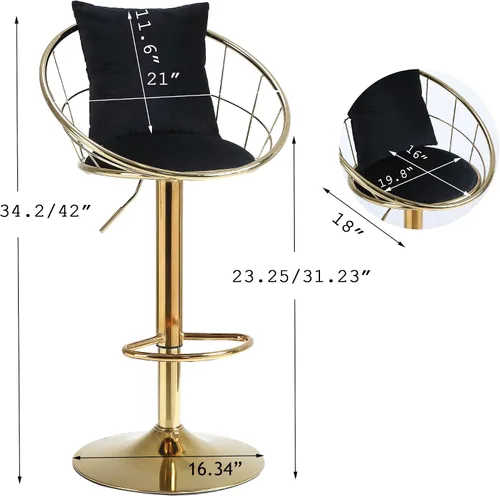 Miniatura 2 de Polibi Juego de 2 sillas de bar giratorias de terciopelo con rotación de 360 grados con base dorada pura, altura de asiento ajustable de 23.25 a