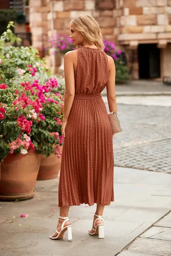 Miniatura 5 de PRETTYGARDEN Vestidos de verano para mujer, estilo casual, cuello en V, lunares suizos, volantes, sin mangas, acampanado, para la playa