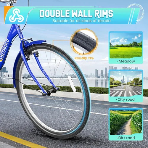 Miniatura 6 de Outroad - Triciclo Comfort de 24/26 pulgadas, triciclo de crucero de 1 velocidad, bicicletas de 3 ruedas con cesta grande para personas mayores