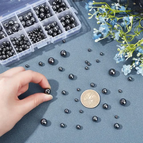Miniatura 6 de PH PandaHall Cuentas de hematita sintética negra, 316 cuentas redondas de piedras preciosas de 4 tamaños, cuentas sueltas con agujero de 0.04 a