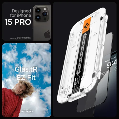 Miniatura 3 de Spigen Protector de pantalla de vidrio templado [GlasTR EZ FIT] diseñado para iPhone 15 Pro [compatible con carcasa] - Paquete de 2 9H Hardness
