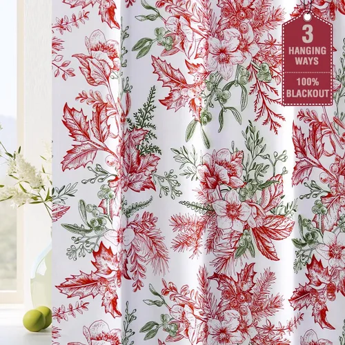 Miniatura 12 de H.VERSAILTEX Cortinas opacas de 63 pulgadas de largo, juego de 2 paneles de cortinas con estampado floral para sala de estar, cortinas de ventana