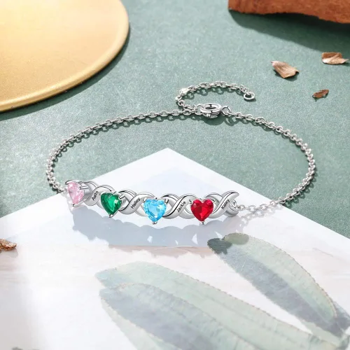 Miniatura 3 de Ashleymade Pulsera personalizada de eslabones de corazón para mujer, pulseras personalizadas de 2 a 7 nombres con piedras de nacimiento simuladas