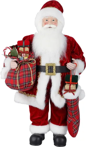 Miniatura 13 de AGM Figura decorativa navideña de Papá Noel de 12 pulgadas con bolsa de regalos y 2 campanas para fiestas navideñas y decoración del hogar
