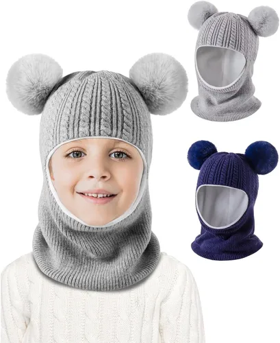 Miniatura 2 de Baby Winter Hat Scarf Set 2 Pack, Toddler Beanie Hats Girl Boy with Neck Warmer, Beanie for Kids Knit Warm for Cold Weather