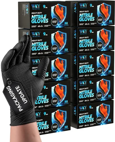 Guantes de nitrilo Nitroshield 9 mil, resistentes, desechables, negros, talla XLarge, 800 piezas - Guantes de goma resistentes a productos químicos,
