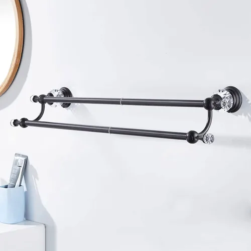 Miniatura 5 de WINCASE Toallero de cristal, toallero ajustable doble negro mate, colgador de toallas de baño, soporte para toallas montado en la pared