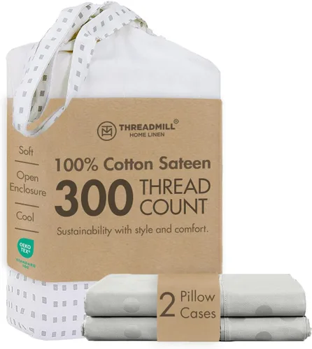 Miniatura 19 de Threadmill Home Linen Bedding - Juego de sábanas de 300 hilos, 100 % algodón, juego de cama de lujo, 4 piezas, tejido de satén suave, color blanco
