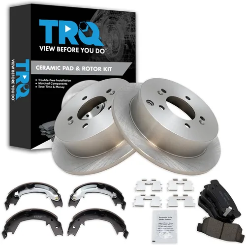 Miniatura 49 de TRQ Kit de pastillas de freno y rotor Posi trasero premium con zapatas de estacionamiento para camión GM SUV