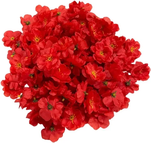 Rikyo 100 cabezas de flores de cerezo artificiales de seda para primavera, flor de ciruelo falso, relleno de jarrón, ramilletes para decoración de