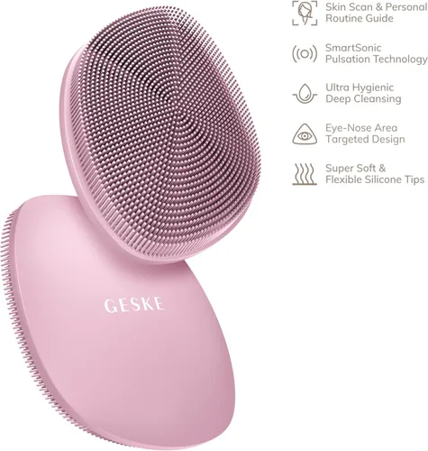 Miniatura 4 de GESKE SmartAppGuided™ Cepillo facial 4 en 1 Cepillo de limpieza facial profesional Cepillo facial de silicona para limpieza de la piel Rosado