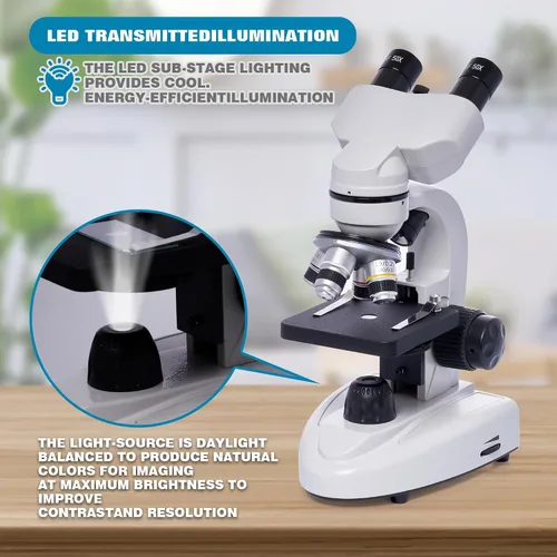 Miniatura 5 de SELFIE CAT Microscopio de laboratorio para la escuela, microscopio compuesto binocular 200X-5000X Ampliación para adultos, kit de microscopios