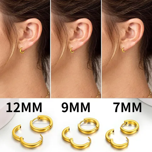 Miniatura 5 de ChainsHouse Juego de aretes de aro de acero inoxidable quirúrgico hipoalergénico, chapado en oro de 18 quilates, 0.276in, 0.315in, 0.354in, 0.472in