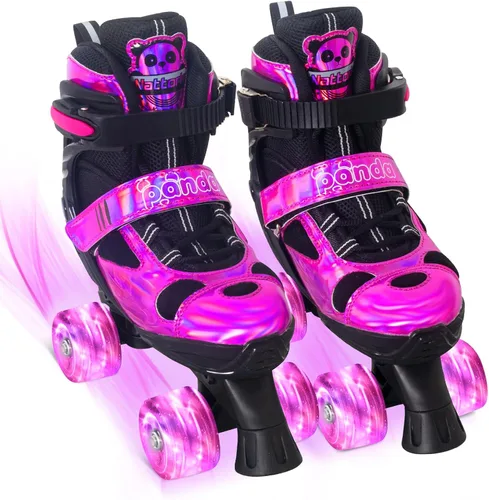 Miniatura 7 de Nattork Patines infantiles para niñas y niños, 4 tamaños ajustables de panda, patines cuádruples con todas las ruedas iluminadas, patines