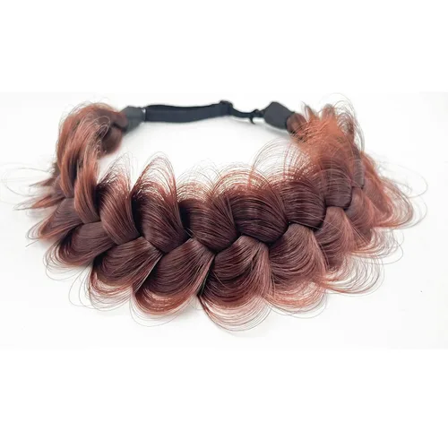 Miniatura 34 de Diadema trenzada sintética clásica de cabello con hebras anchas para boda, trenzas esponjosas desordenadas, banda para peluca, accesorio de belleza