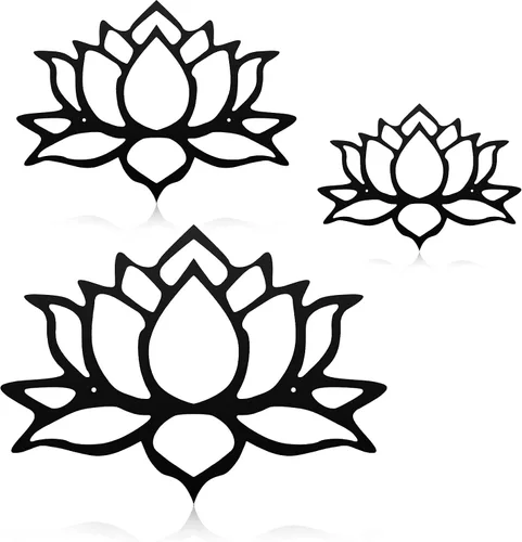 Miniatura 7 de Ferraycle 3 piezas de metal flor de loto decoración de pared de metal Zen Lotus Flower arte de pared inhalar señales huecos colgantes silueta Negro