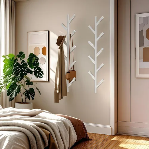 Miniatura 10 de Vlush Perchero de Metal para Montar en la Pared con 6 Ganchos, Perchero de Ropa Moderno y Minimalista, Perchero Vertical para Colgar Ropa