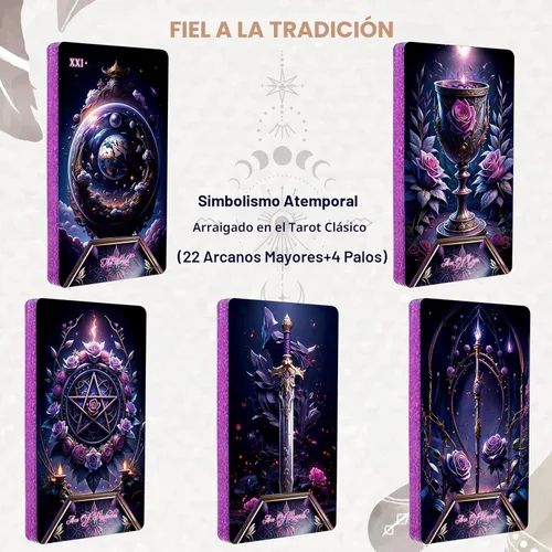 Miniatura 6 de Baraja de cartas de tarot para principiantes con libro guía, bonita y única de 400 GSM gruesa rosa morada (original) cartas de tarot oráculo