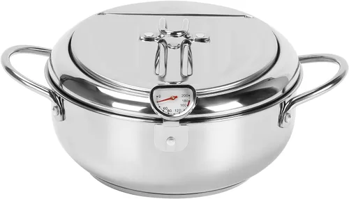 Miniatura 8 de Olla para freidora, 11 pulgadas/4.4 cuartos de galón, freidora de tempura japonesa con termómetro, olla freidora de acero inoxidable 304 para papas