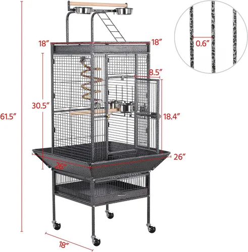 Miniatura 3 de Jaula para pájaros y accesorios de Yaheetech. Ideal para loros, cacatúas, periquitos., Negro