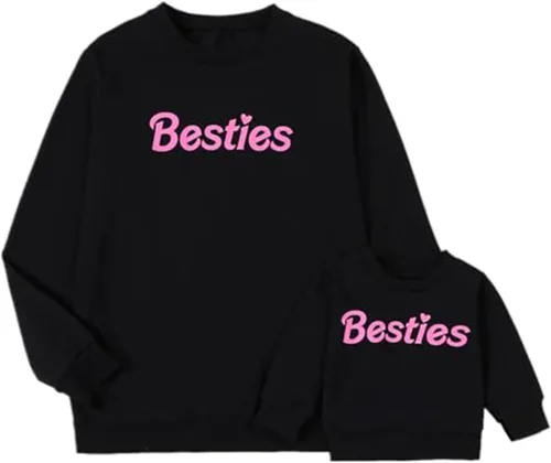 WOBONIU Mommy and Me Outfits Crewneck Sweatshirts Long Sleeve Mama Mini Letter Print Pullover Tops Family Matching Clothes