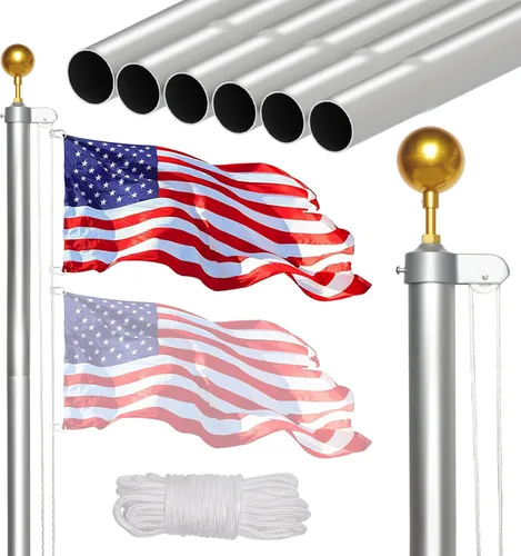 NELXINJO Kit de asta de bandera resistente de 25 pies para exteriores de casa, tubo inferior de 2.1 pulgadas, poste de aluminio cónico con todos los