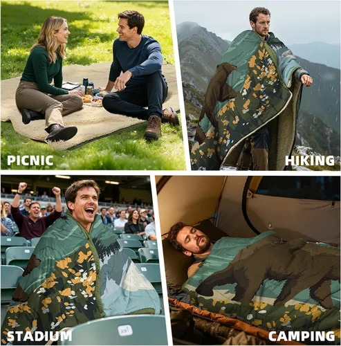 Miniatura 2 de Manta de Campamento al Aire Libre con Forro Sherpa, Manta de Campamento Extra Cálida y Gruesa y Poncho Ultraligero y Esponjoso DWR para Clima Frío