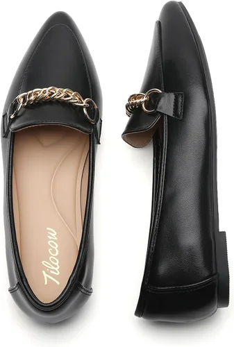 Miniatura 3 de Tilocow Mocasines de cadena de metal para mujer, puntera puntiaguda, zapatos de trabajo cómodos y a la moda