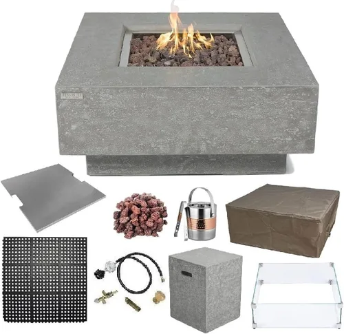 Miniatura 76 de Elementi+ Mesa de Fuego de Gas Colorado de Hormigón Fundido de 56" Rectangular, Hoguera al Aire Libre con Ignición Electrónica Incluye Cubierta