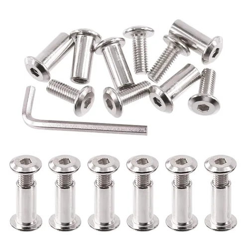Swpeet Kit Surtido de 25 Piezas de Tornillos de Encuadernación Plateados Chapados en Níquel M6x16mm con Cabeza Hexagonal de Casquillo, Pernos y