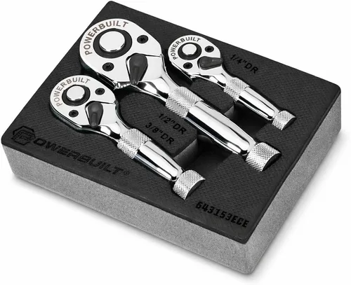 Miniatura 6 de Powerbuilt Juego de 2 piezas de trinquete corto de 1/4 pulgadas y 3/8 pulgadas, liberación rápida reversible de 72 dientes, espacios reducidos