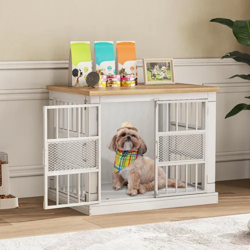 Miniatura 10 de VOPEAK Mueble de jaula para perros de 27.5", jaula para perros resistente a mordiscos para perros pequeños y cachorros, jaulas para perros
