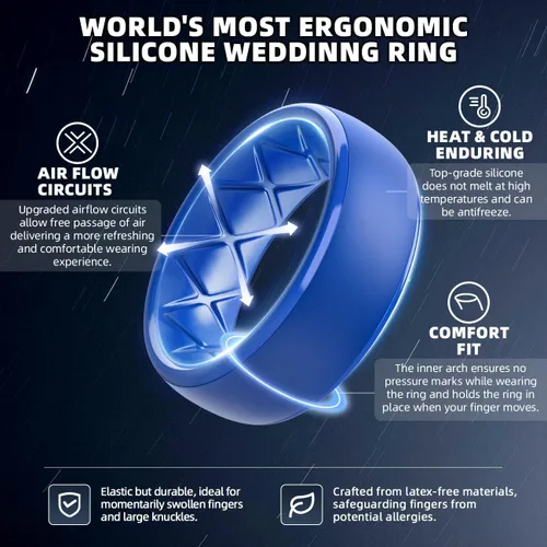 Miniatura 17 de Egnaro Anillos de boda de silicona para hombre: 1/4/6/7 Multipack de anillos de boda de goma con arco interior Diseño ergonómico transpirable