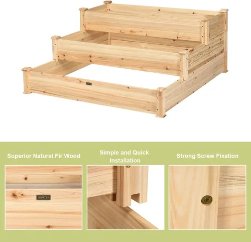 Miniatura 3 de Giantex Cama de jardín elevada de 3 niveles, maceta para exteriores, caja de cultivo de flores vegetales, kit de cama elevada elevada, contenedor
