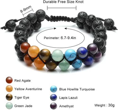 Miniatura 6 de TOP PLAZA - Pulsera de cuentas de chakras con 7 cristales curativos para yoga, meditación, relajación, ansiedad, para hombre y mujer