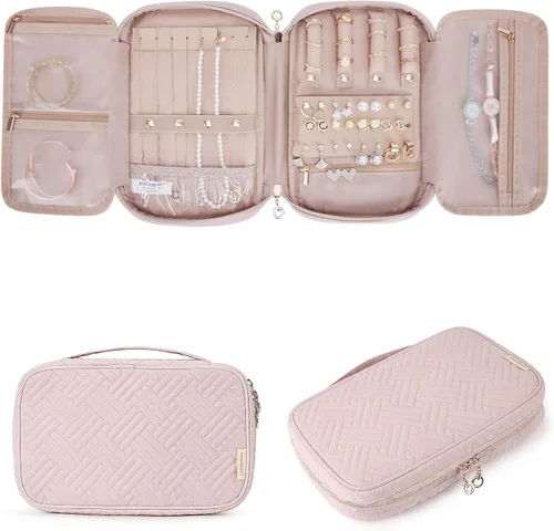 BAGSMART Estuche organizador de joyería, de viaje para collar, aretes, anillos, brazalete