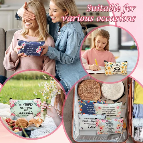 Miniatura 4 de 10 bolsas de maquillaje cristiano para lápices de la Biblia, funda de la Biblia, bolsas de cosméticos florales, regalos religiosos inspiradores