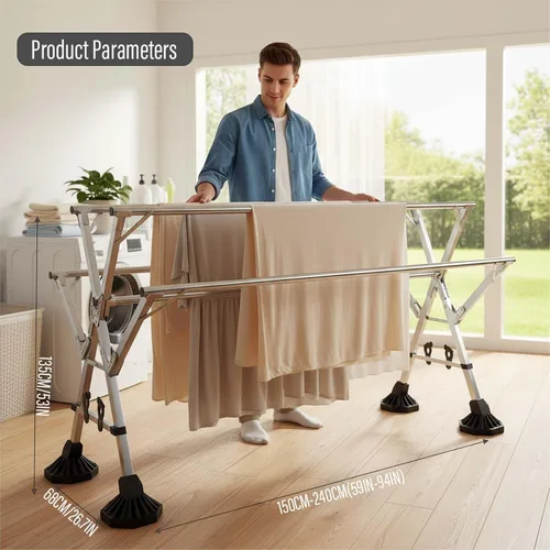 Miniatura 7 de This Adjustable Garmet Rack, Stainless Steel Clothes Drying Rack, Extendable Laundry Drying Rack, Foldable Laundry Hanger, Indoor & Outdoor