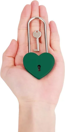 Miniatura 7 de Love Lock - Candado de corazón, 1.969 in, 3.5 pulgadas, pintura de goma, color rojo, con llave para valla, puente, amantes, boda, aniversario