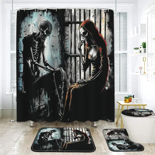 NEWSUYAA Juego de cortinas de ducha con alfombras antideslizantes y tapetes de baño, cortinas de bañera con 12 ganchos, decoración de baño