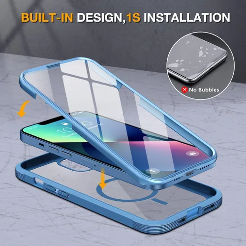 Miniatura 6 de Miracase Funda para iPhone 13 de 6.1 pulgadas, [sin burbujas] funda de teléfono de cuerpo completo con pantalla de vidrio completa integrada, sin