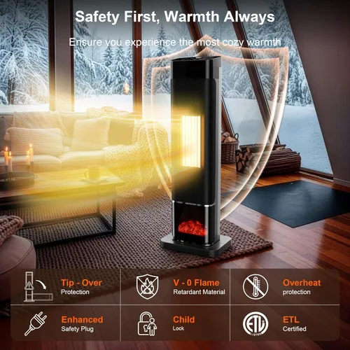 Miniatura 4 de Uthfy Calentador de espacio, calentador de cerámica PTC, calentador eléctrico de 1500 W con termostato, oscilación de 90°, calentadores portátiles