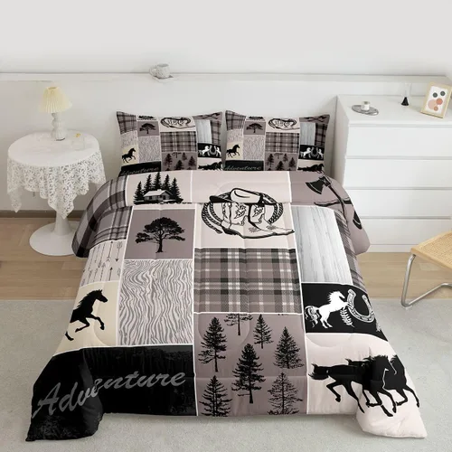Miniatura 131 de Juego de edredón de oso y ciervo, tamaño individual, ropa de cama de animales salvajes de caza, colcha rústica de cabaña, casa de campo, cuadros