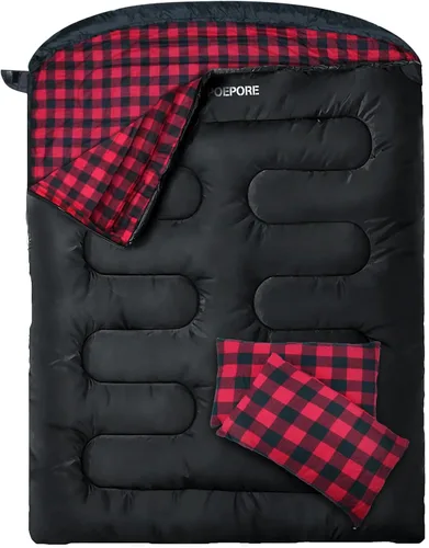 Saco de dormir doble de franela para adultos con 2 almohadas, sacos de dormir para 2 personas, camping, XXL, tamaño Queen, saco de dormir para dos